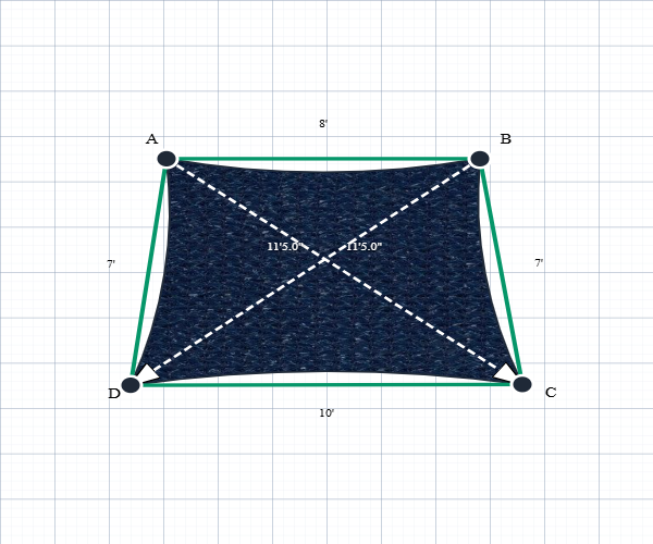 Custom Shadetec 320 Shade Sail - Deep Sea Navy - 4 Corner - Technical Drawing