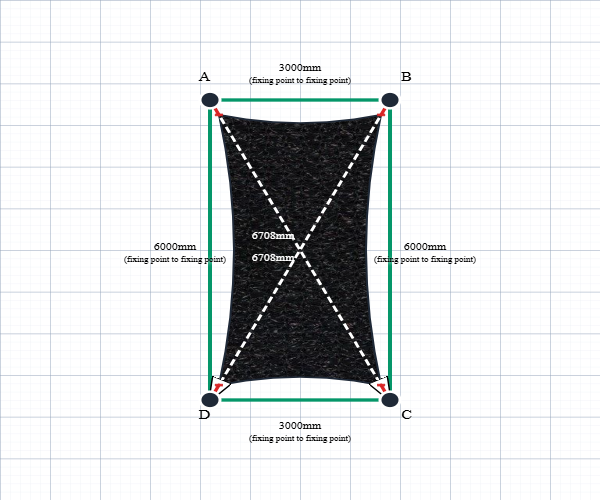 Custom Shadetec 320 Shade Sail - Carbon Black - 4 Corner - Technical Drawing
