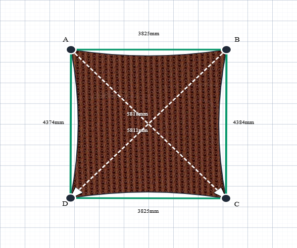 Custom Monotec 370 Shade Sail - Marrocan Terracotta - 4 Corner - Technical Drawing