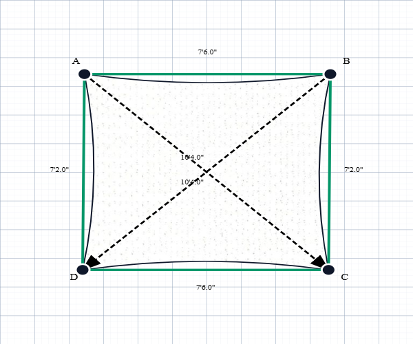 Custom Shadetec 320 Shade Sail - Arctic White - 4 Corner - Technical Drawing