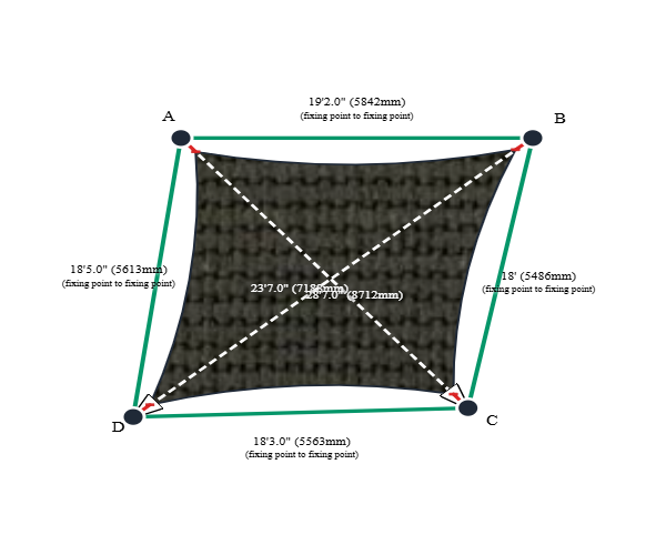 Custom ExtraBlock 330 Shade Sail - Chocolate - 4 Corner - Technical Drawing