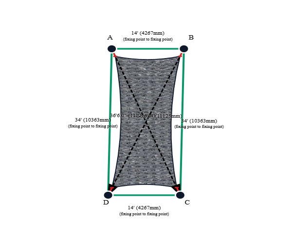 Custom Shadetec 320 Shade Sail - Alpine Silver - 4 Corner - Technical Drawing
