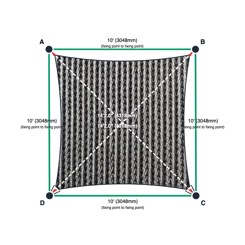 Custom Monotec 370 Shade Sail - Titanium - 4 Corner - Technical Drawing