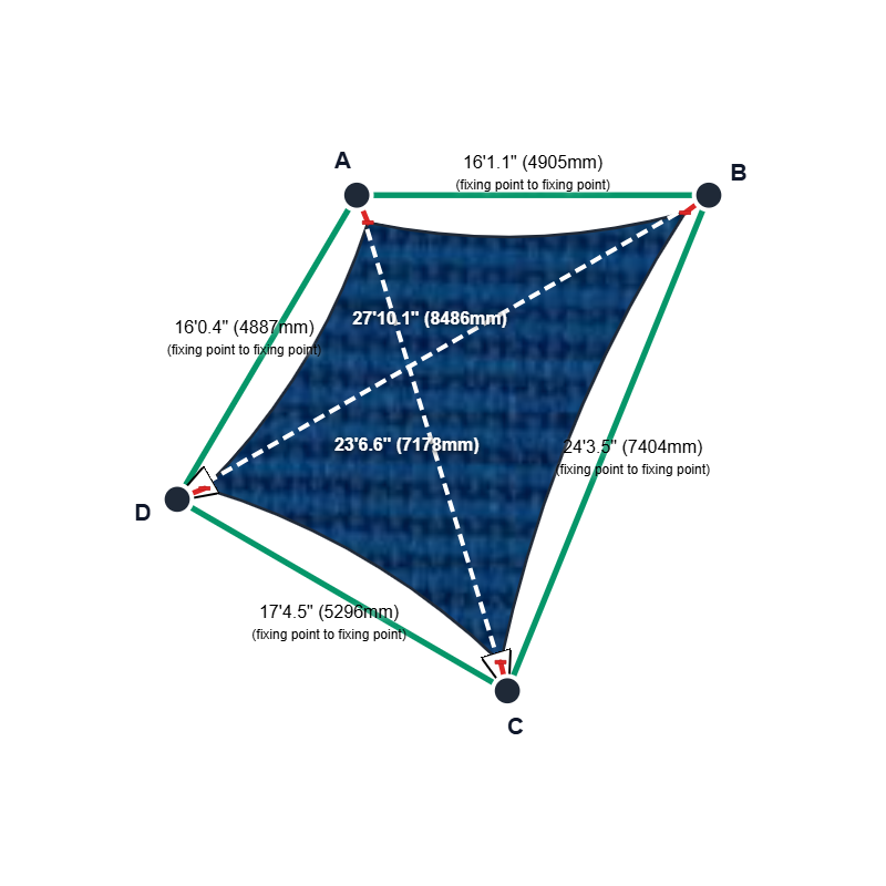 Custom ExtraBlock 330 Shade Sail - True Blue - 4 Corner