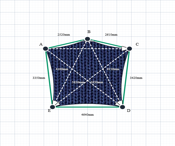 Custom Monotec 370 Shade Sail - Sheba Navy - 5 Corner