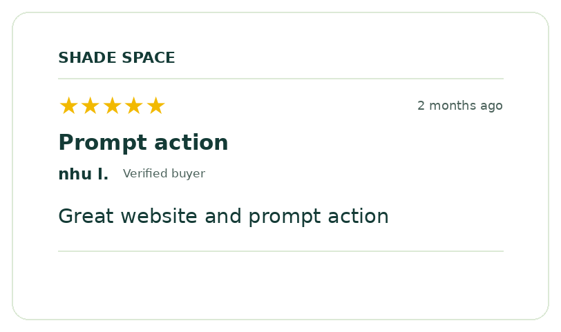 Five-star customer review of a Shade Space shade sail