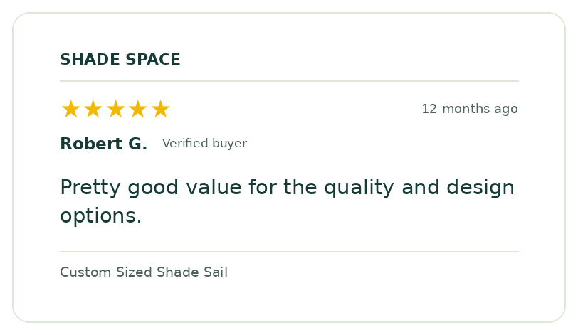 Five-star customer review of a Shade Space shade sail