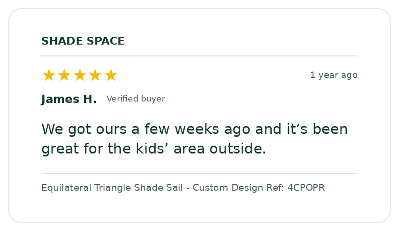 Five-star customer review of a Shade Space shade sail