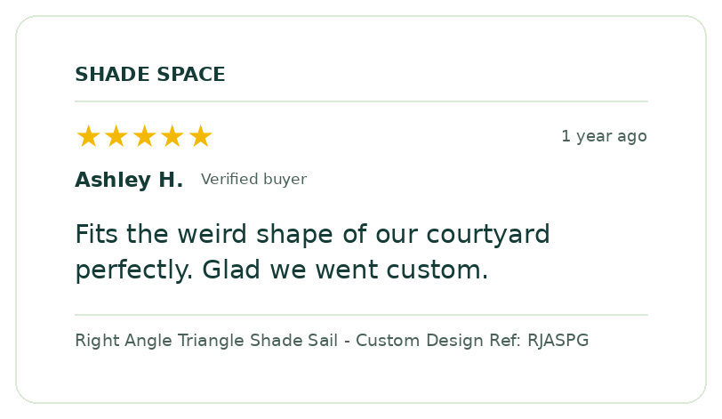 Five-star customer review of a Shade Space shade sail