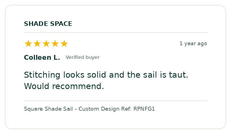 Five-star customer review of a Shade Space shade sail