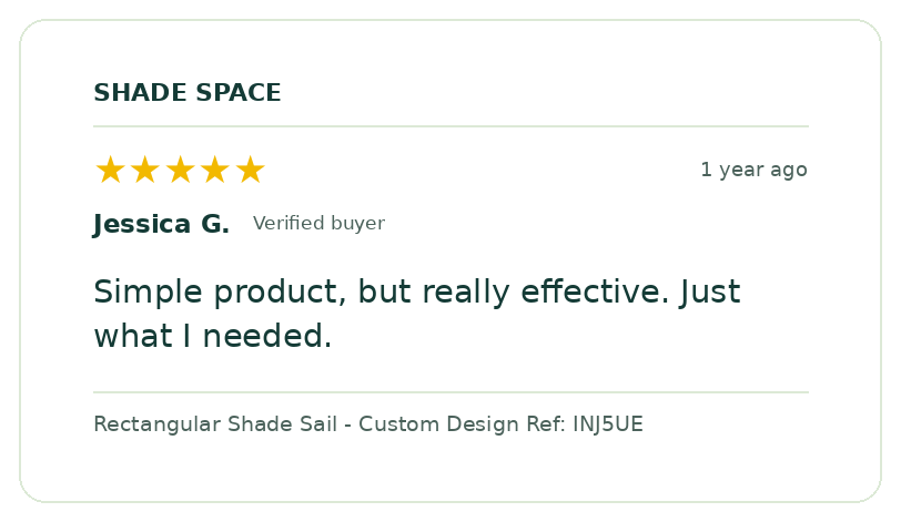 Five-star customer review of a Shade Space shade sail