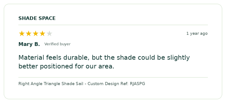 Five-star customer review of a Shade Space shade sail