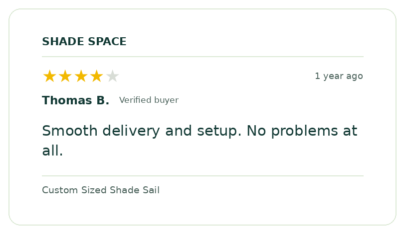 Five-star customer review of a Shade Space shade sail