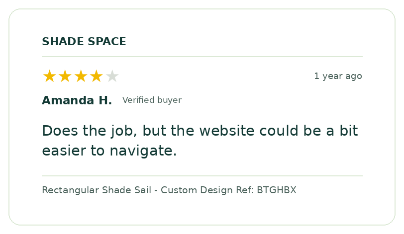 Five-star customer review of a Shade Space shade sail
