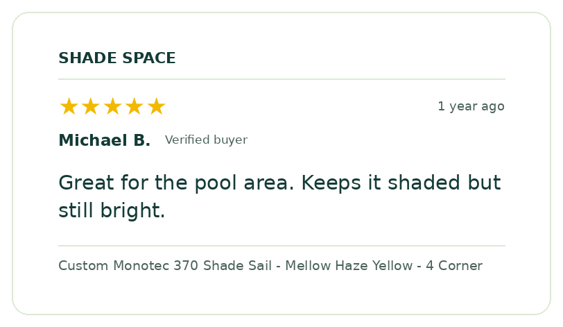 Five-star customer review of a Shade Space shade sail