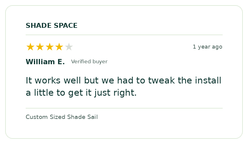 Five-star customer review of a Shade Space shade sail