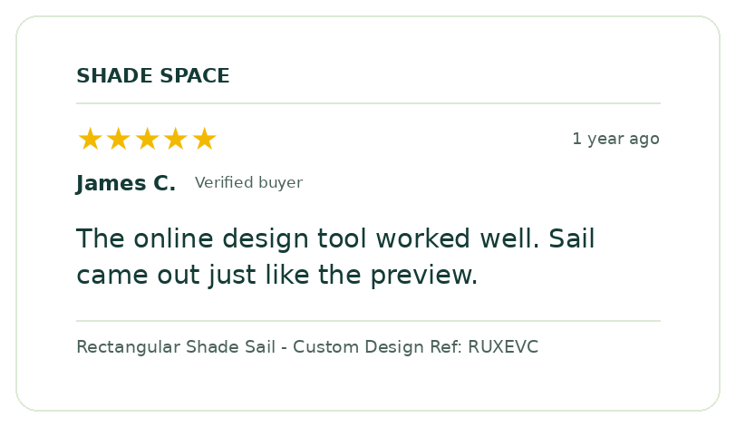 Five-star customer review of a Shade Space shade sail