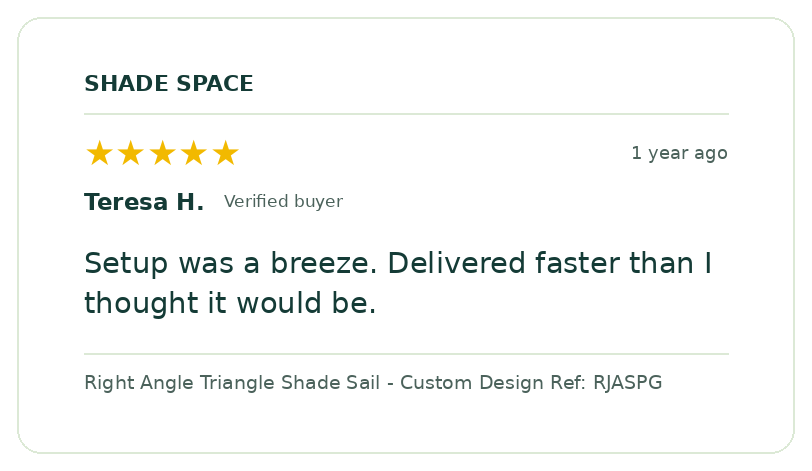 Five-star customer review of a Shade Space shade sail