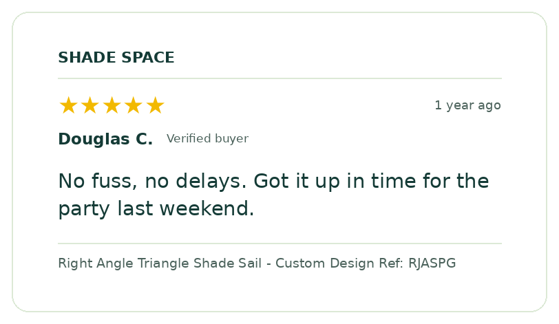 Five-star customer review of a Shade Space shade sail