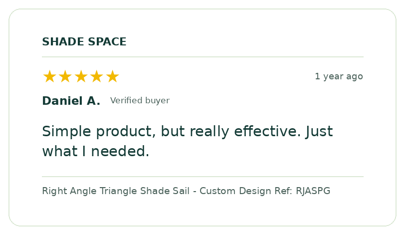 Five-star customer review of a Shade Space shade sail