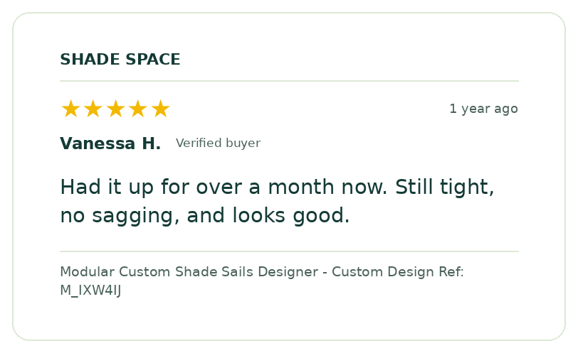 Five-star customer review of a Shade Space shade sail